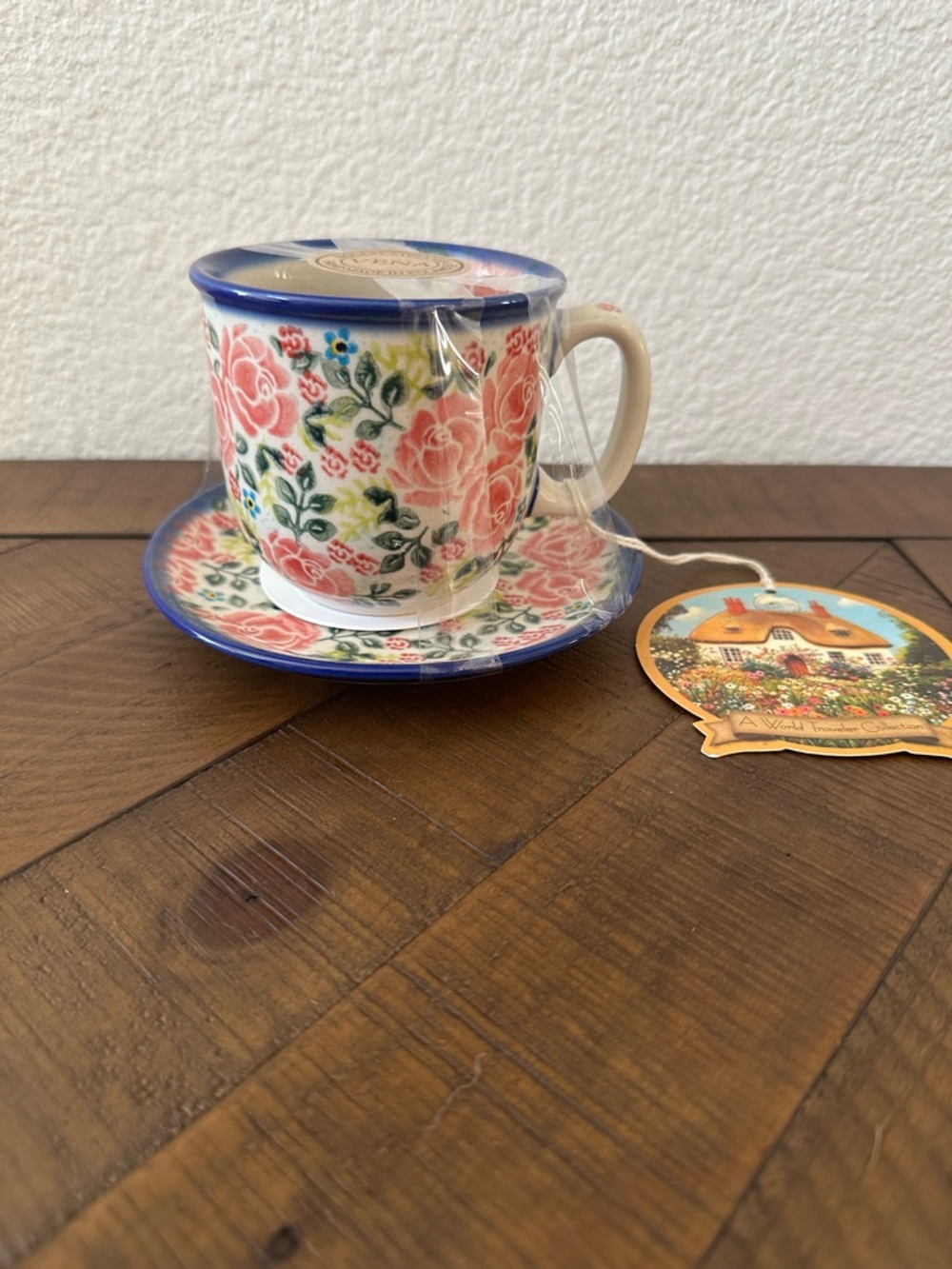 Polish Pottery Unikat Boleslawiec Poland Floral Tea Cup and Saucer Set NEW